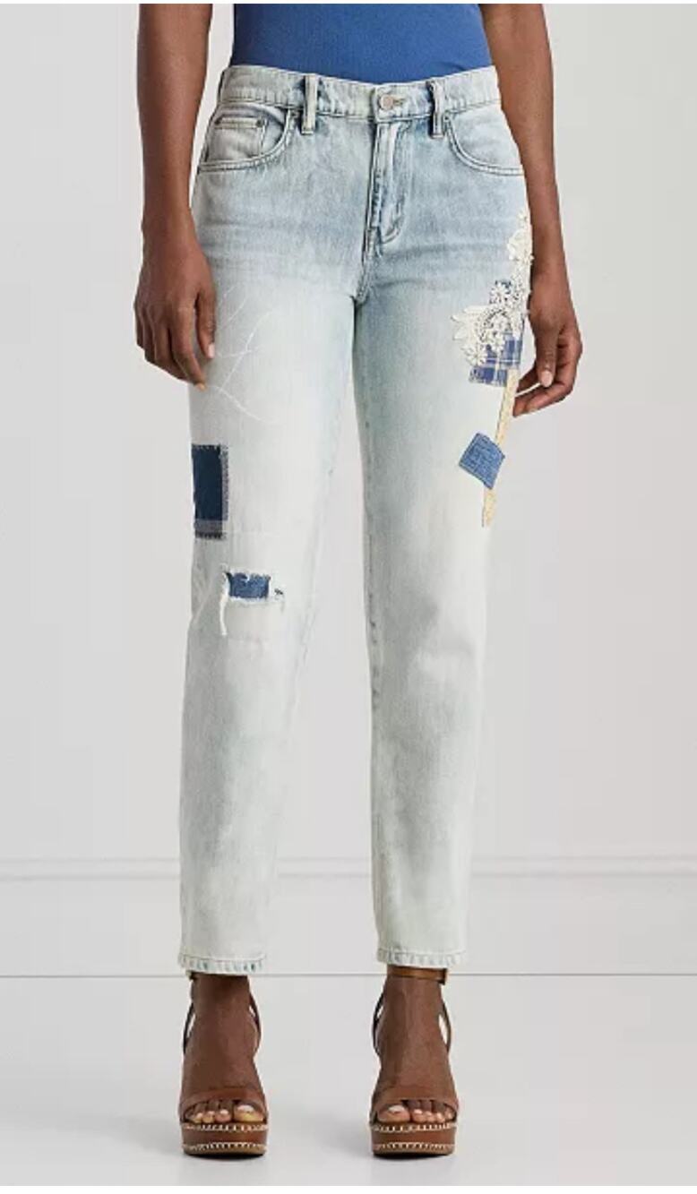 Ralph Lauren RLR Light Wash Patchwork Relaxed Denim Jeans 12